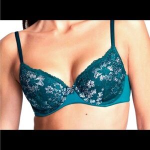 Elegant Teal Lace Underwire Bra